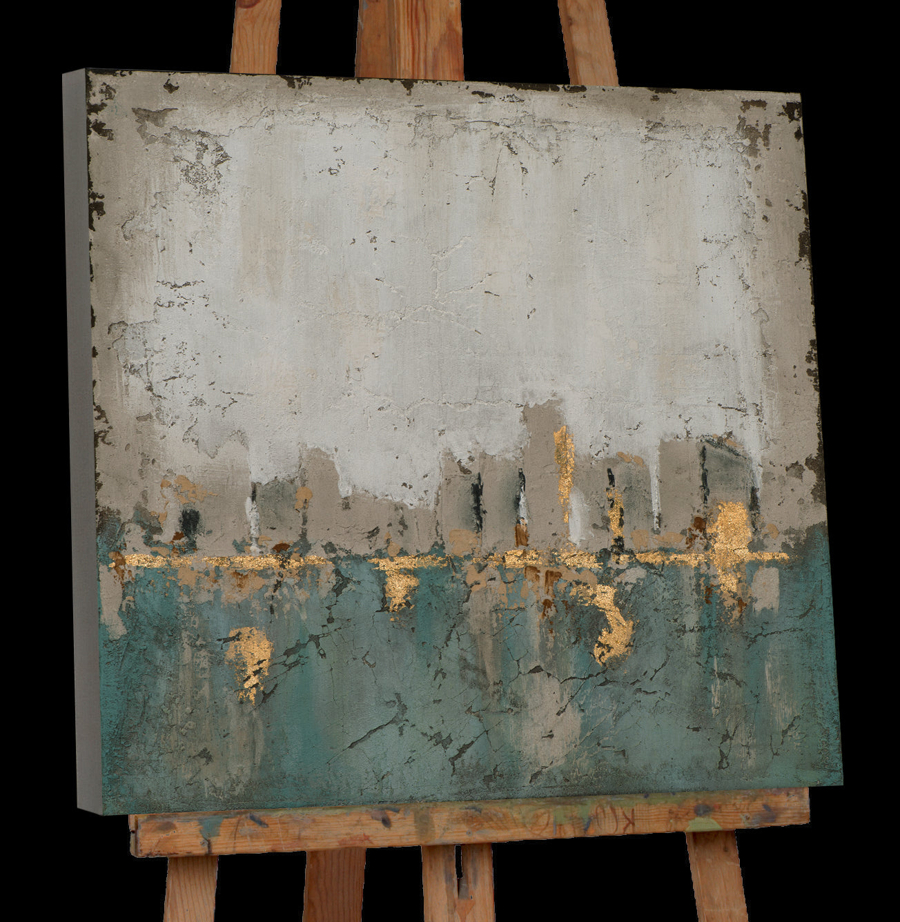 Painting Abstract Skyline in Turquoise