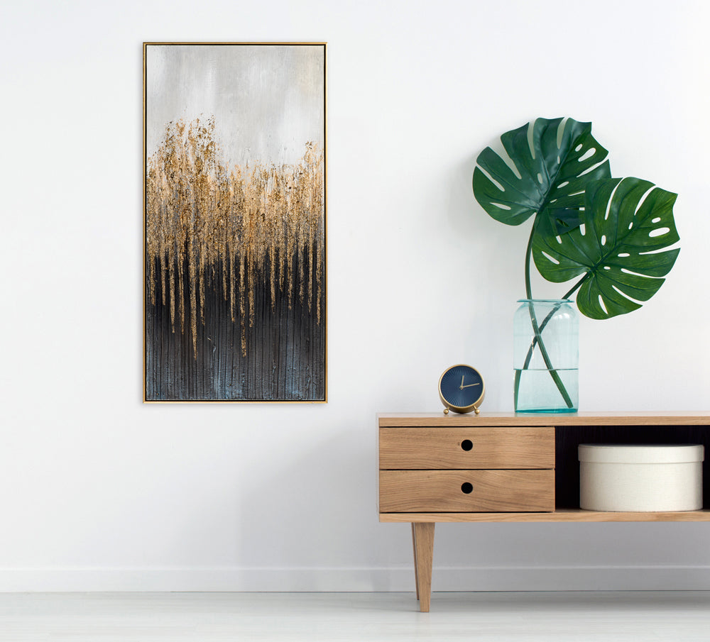 Painting Abstract in Gray and Gold Glitter