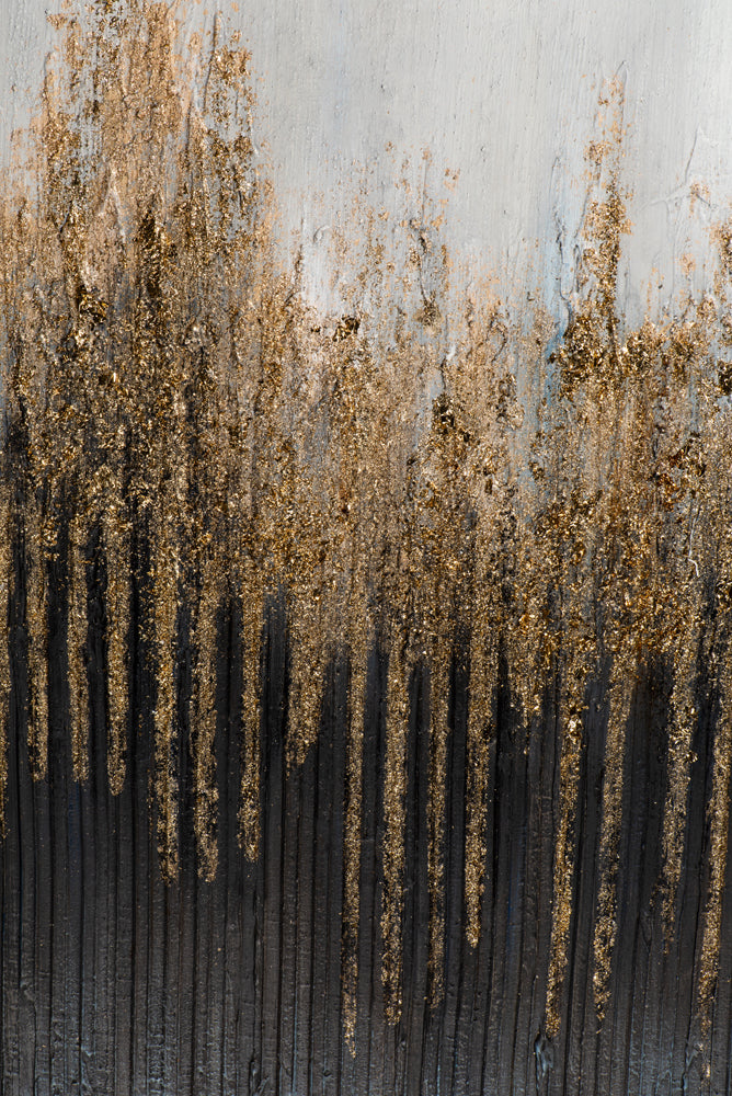 Peinture abstraite en paillettes grises et dorées