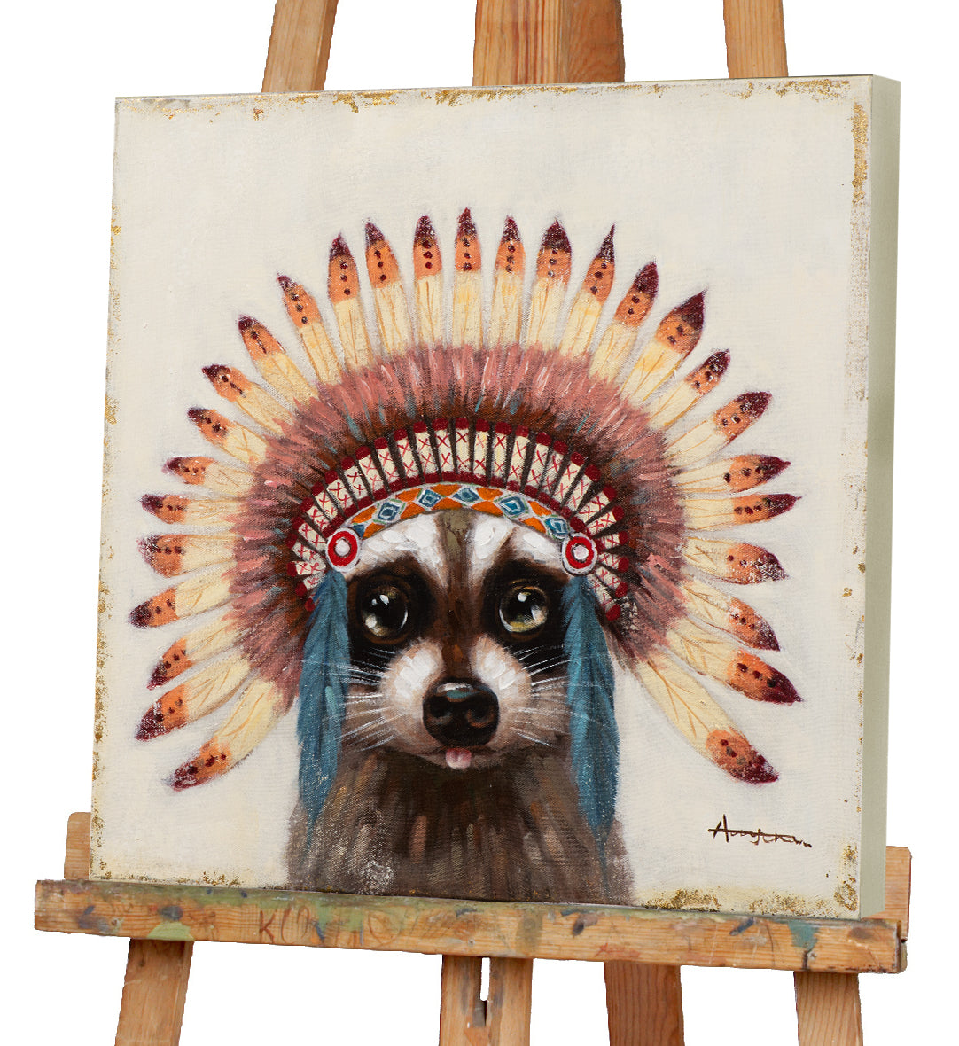 Gemälde Waschbär mit Indianderschmuck