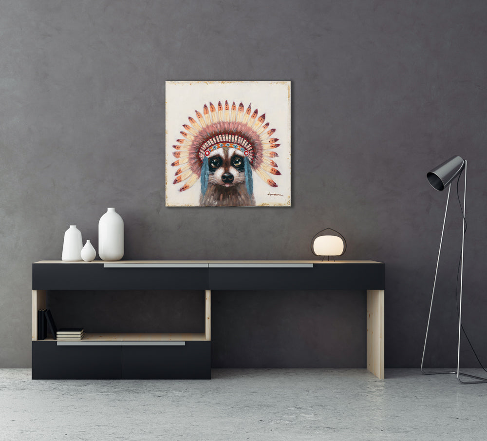 Gemälde Waschbär mit Indianderschmuck