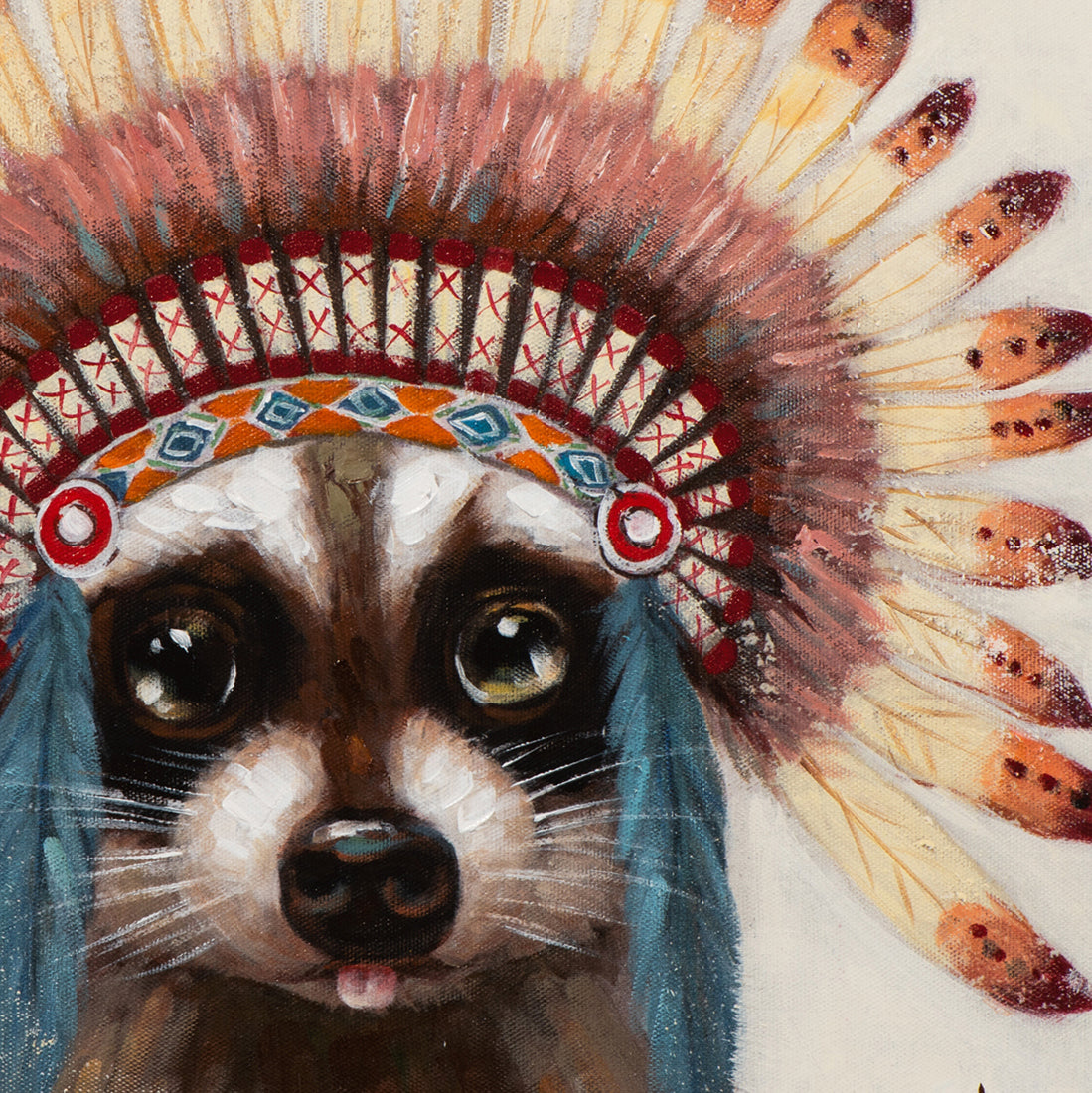 Gemälde Waschbär mit Indianderschmuck