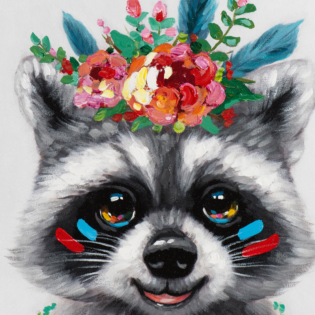 Gemälde Waschbär mit Blumendekoration