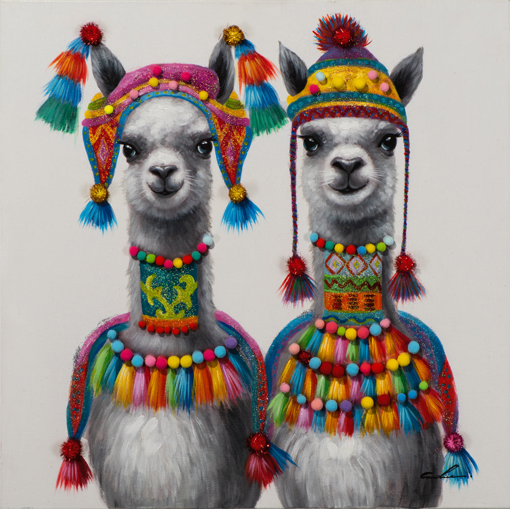 Gemälde 2 Lamas im Inka Stil
