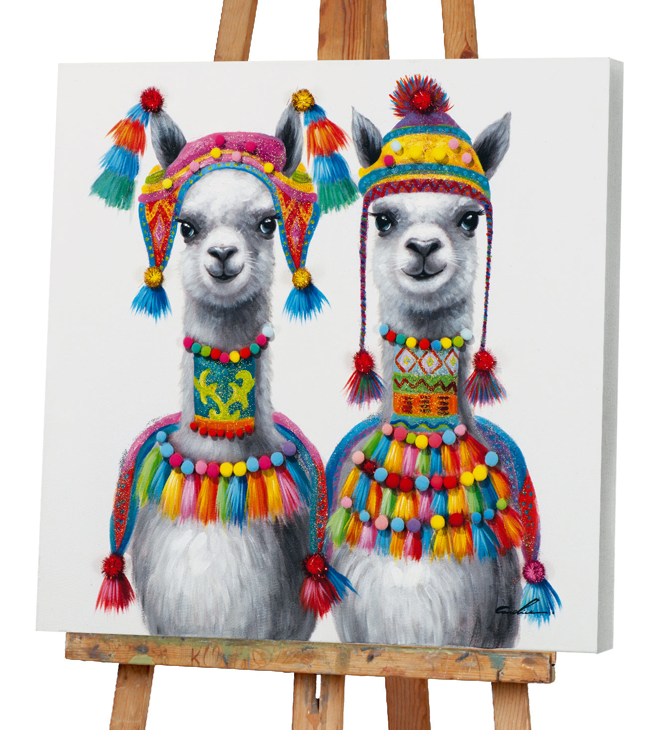 Gemälde 2 Lamas im Inka Stil