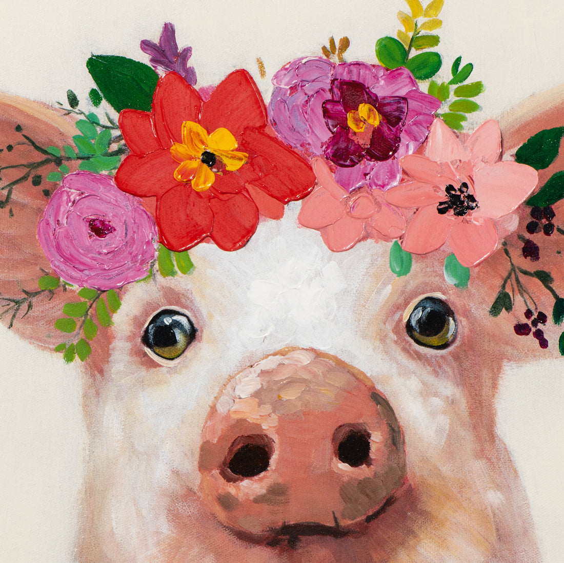 Painting Little Pig with Flowers Decoration