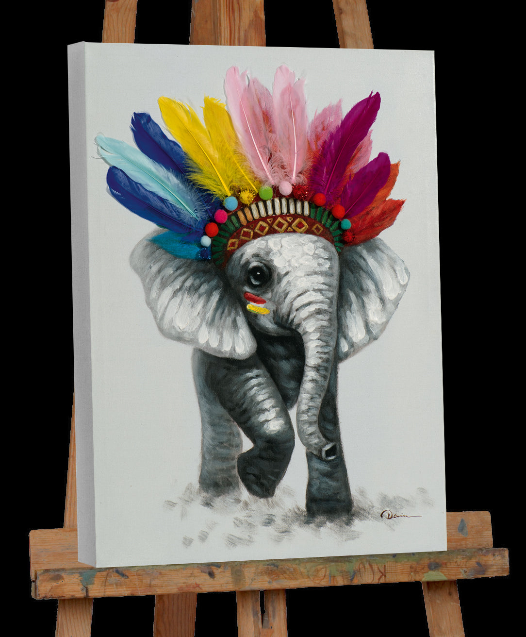 Gemälde Kleiner Elefant mit Federn