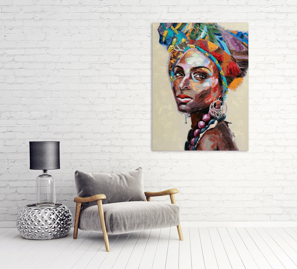 Painting Woman with African Cloth