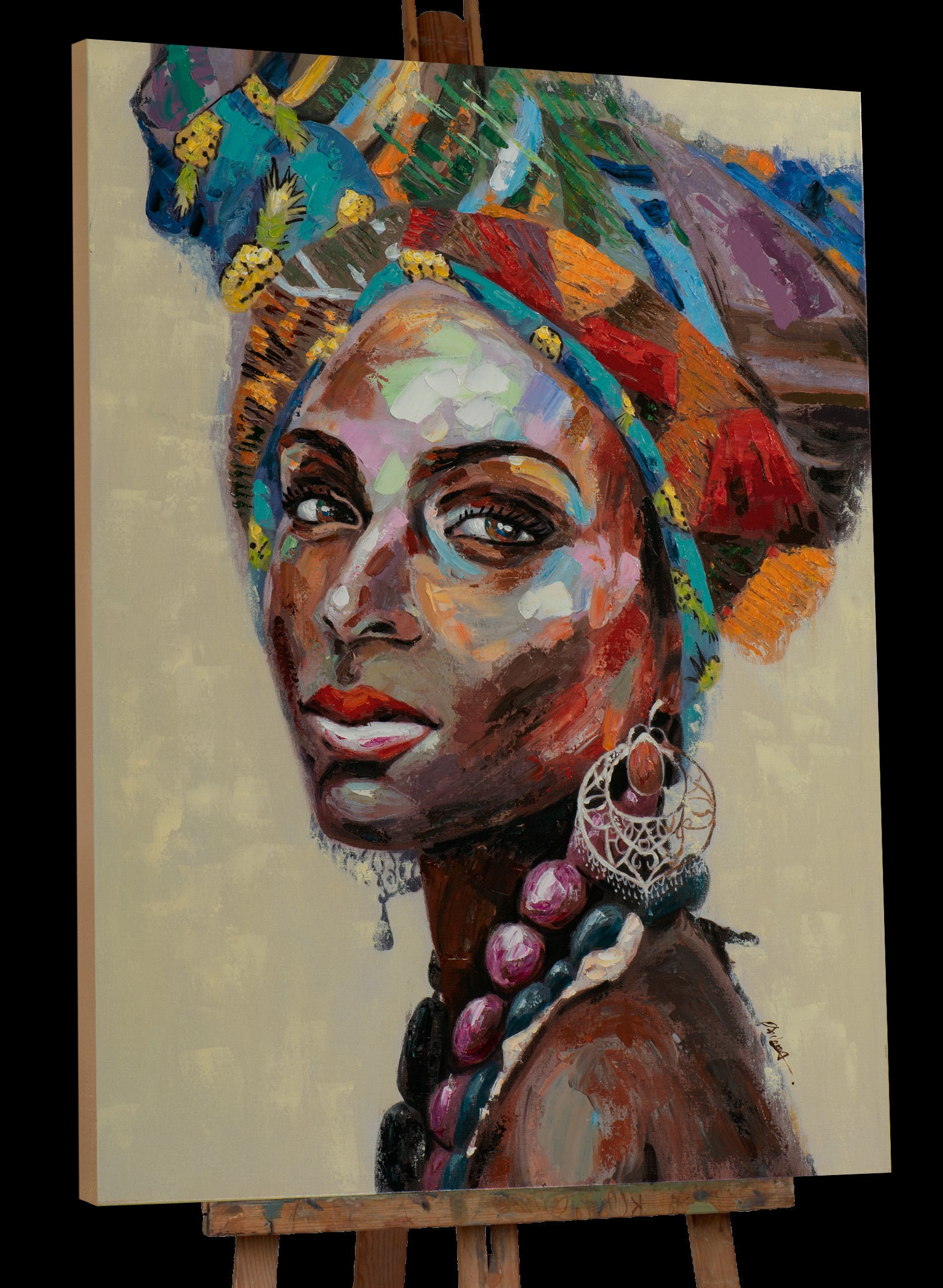 Painting Woman with African Cloth