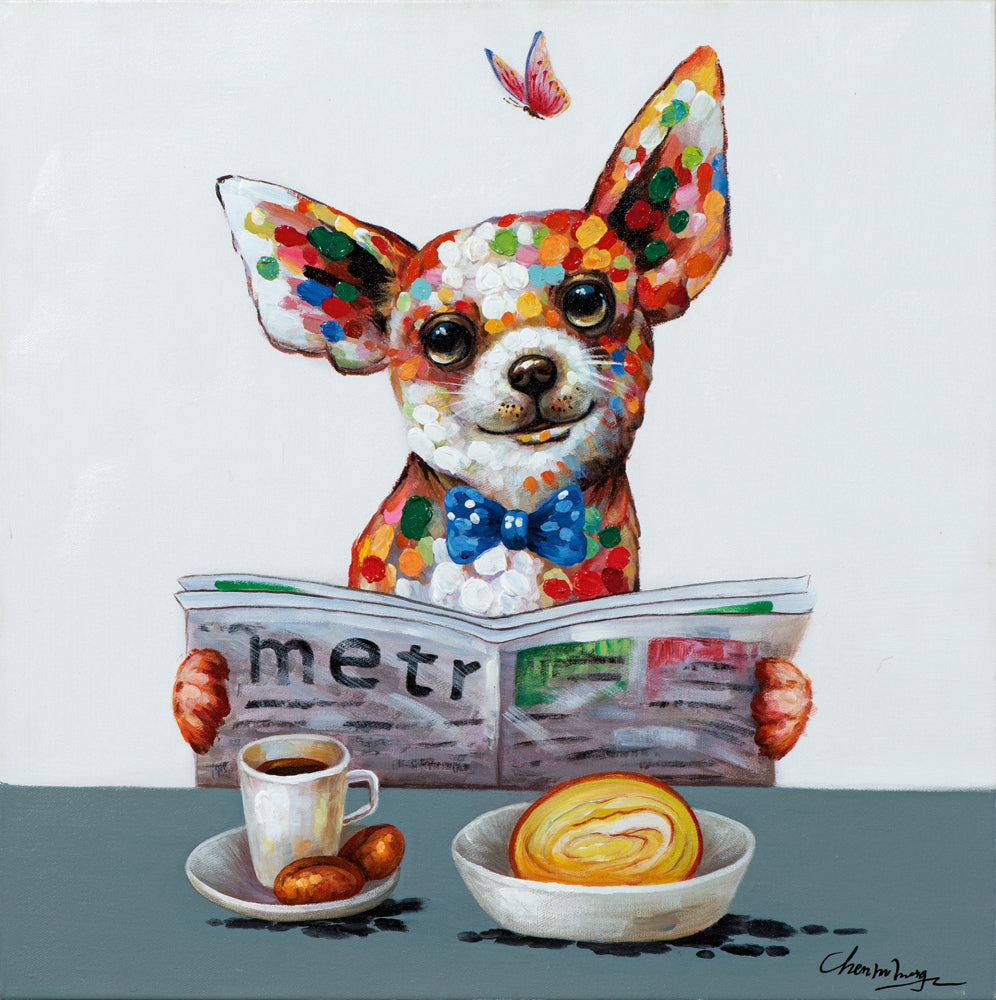 Gemälde Chihuahua Hund frühstückt