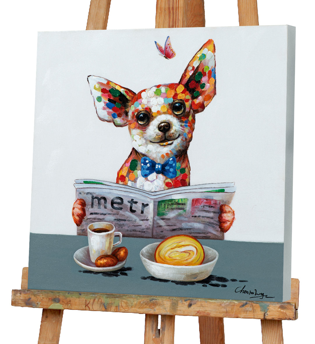 Gemälde Chihuahua Hund frühstückt