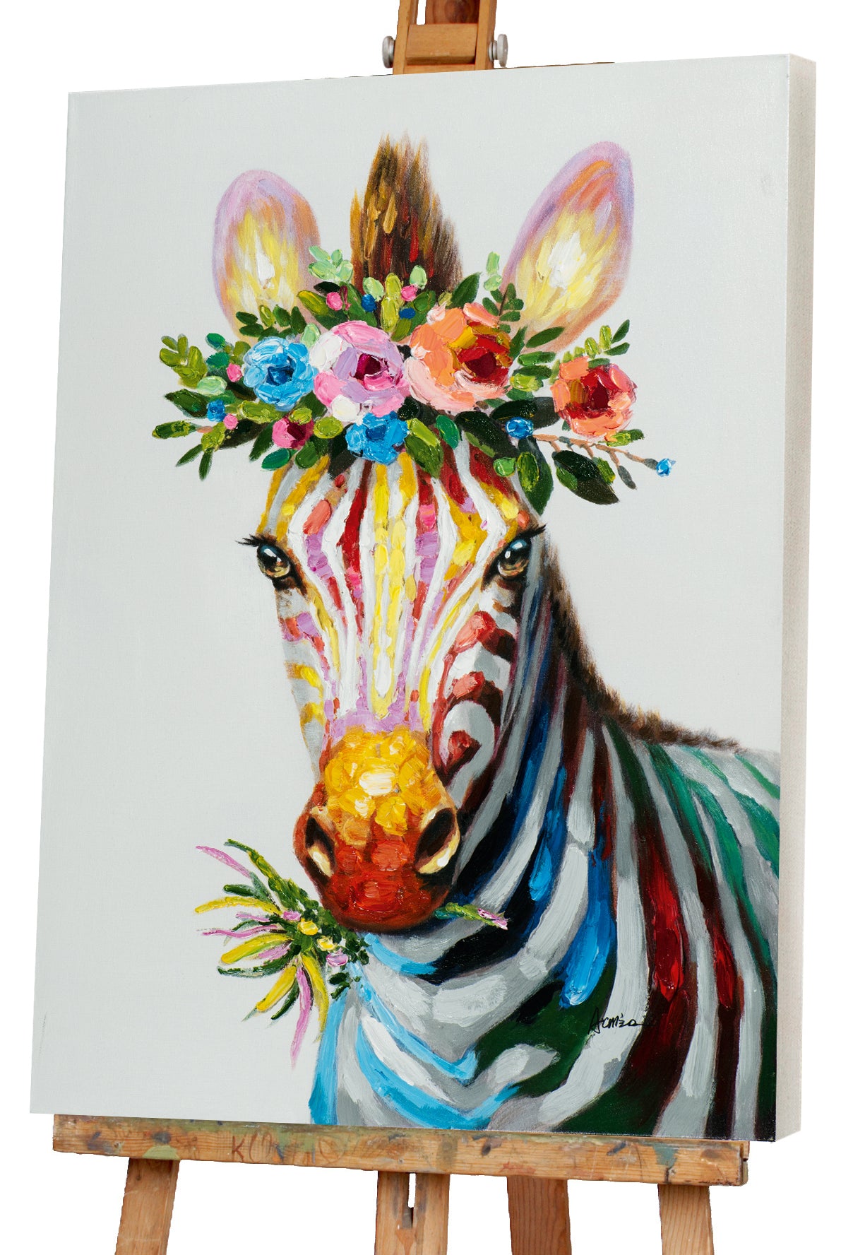 Gemälde Zebra mit Blumendeko