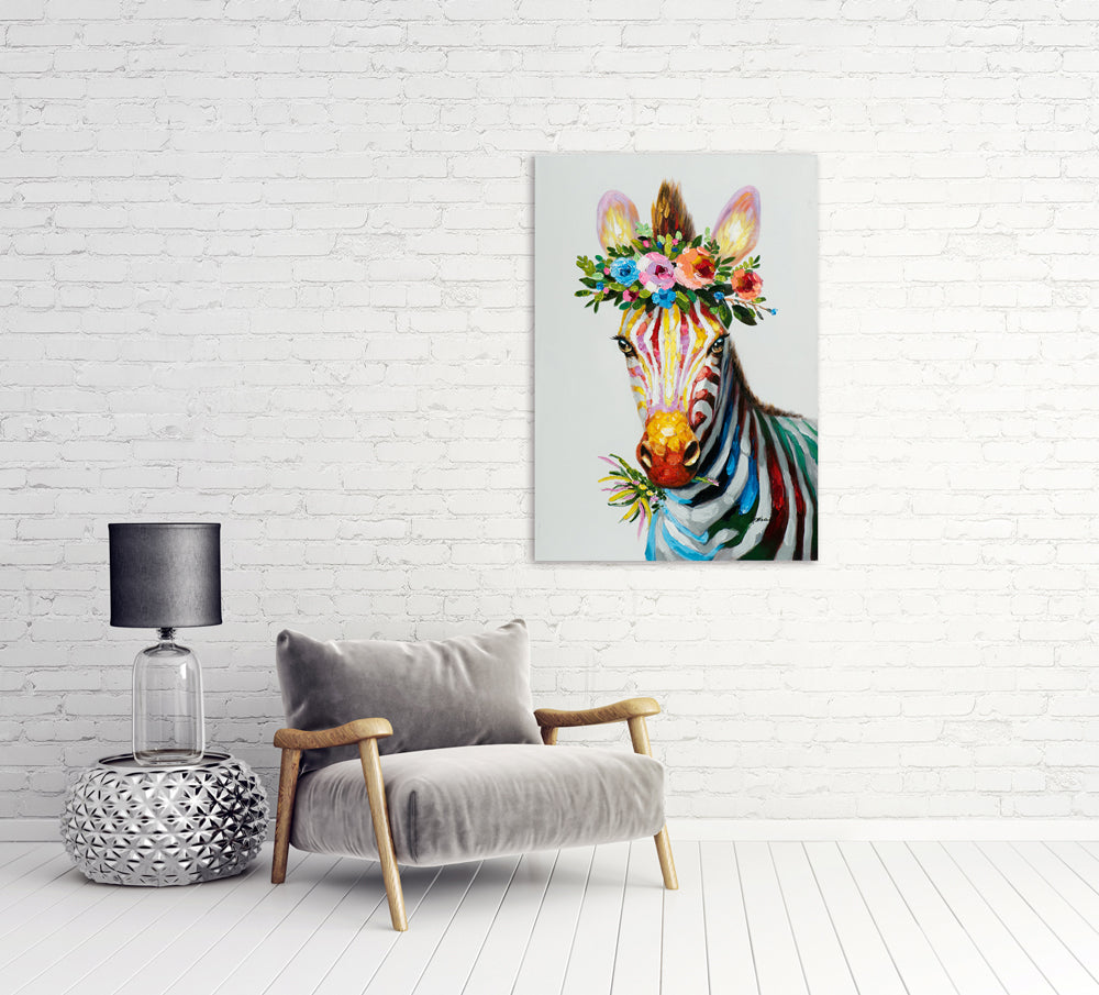 Gemälde Zebra mit Blumendeko