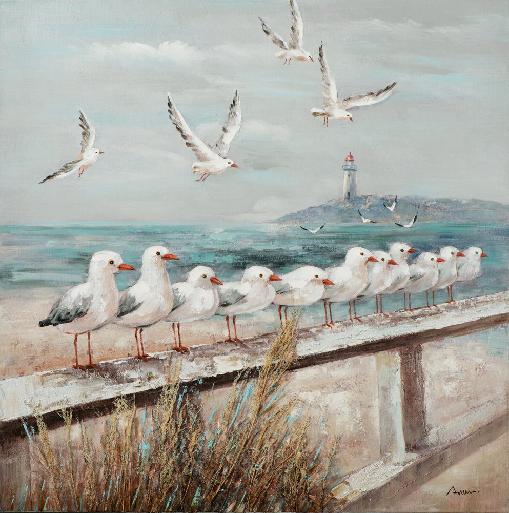 Painting Beach Promenade with Seagulls