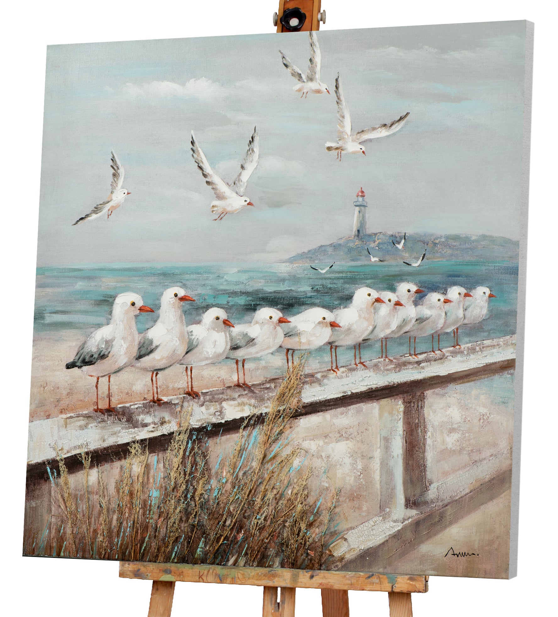 Painting Beach Promenade with Seagulls