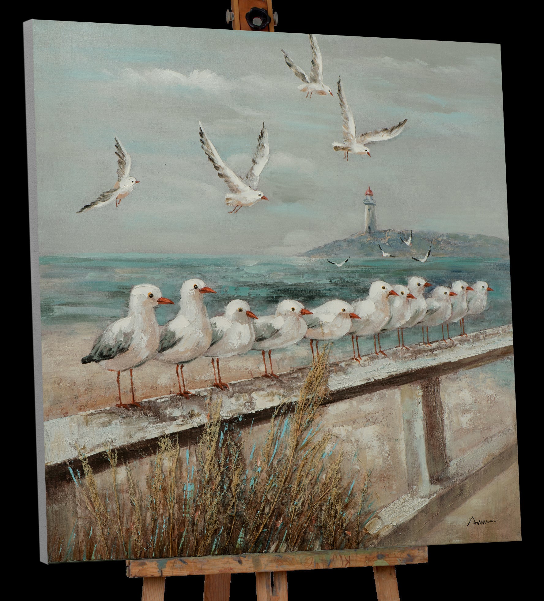 Painting Beach Promenade with Seagulls
