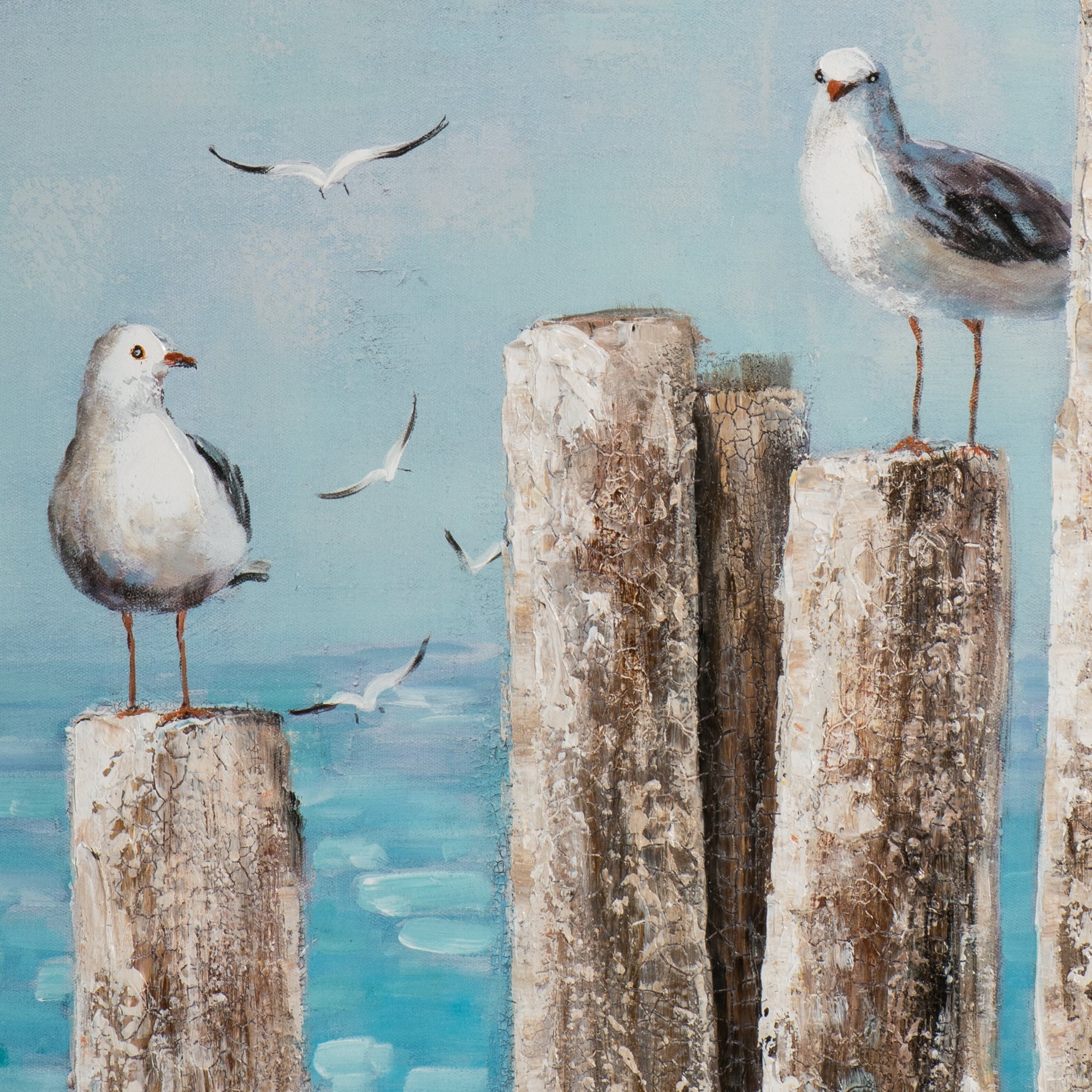 Painting Seagulls on Wooden Poles