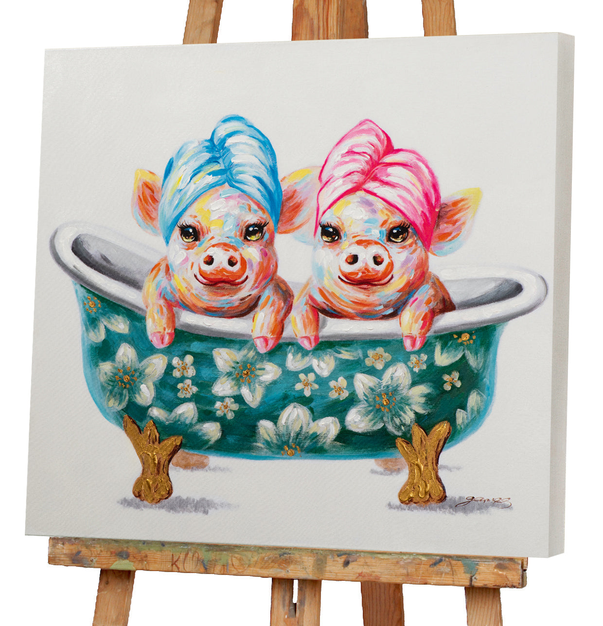 Gemälde 2 Schweinchen in der Wanne