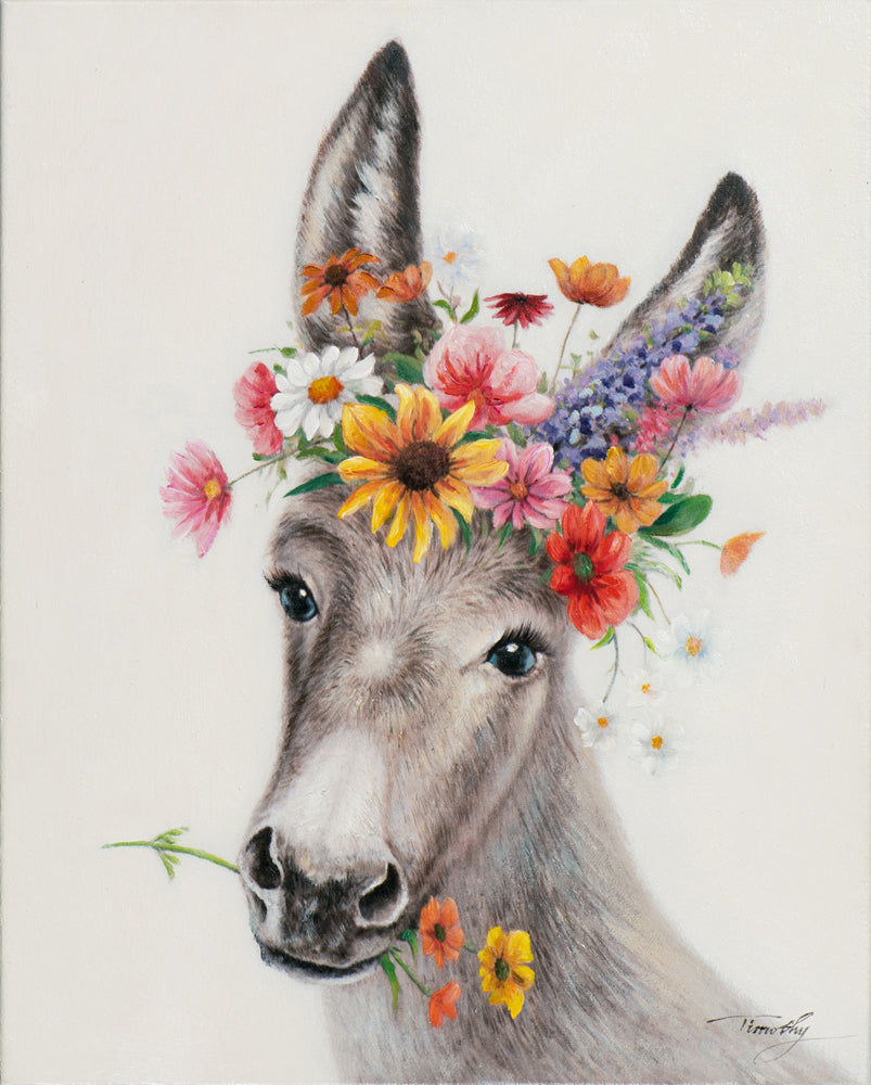 Gemälde Esel mit Blumen