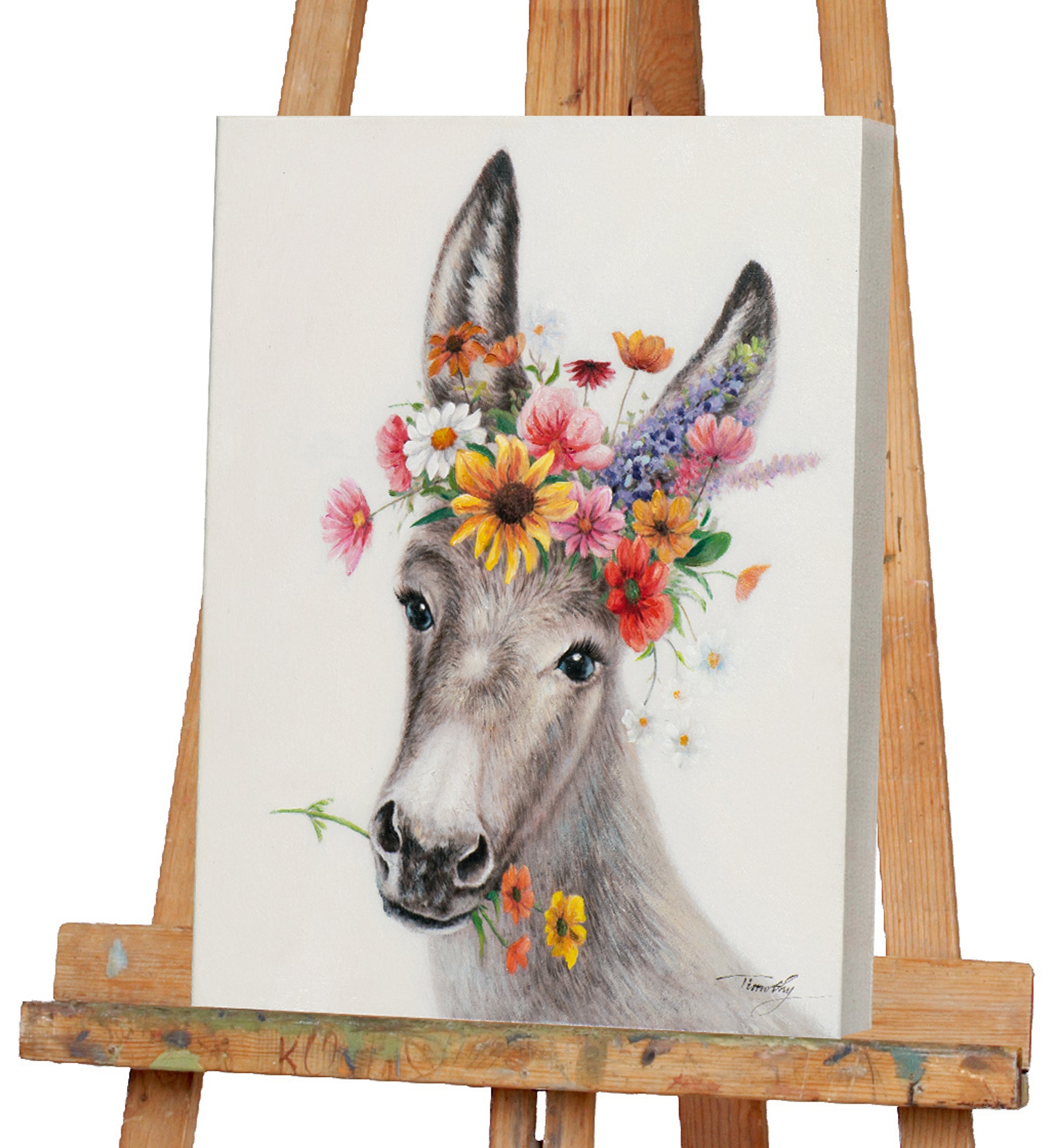 Gemälde Esel mit Blumen