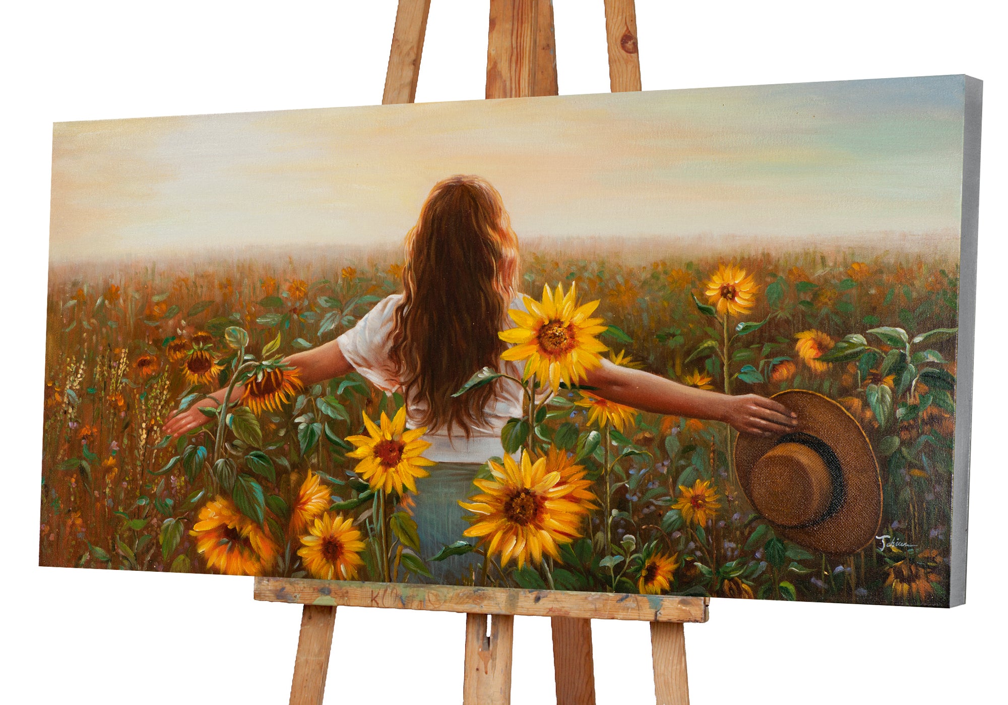 painting Woman in a Sunflower Field
