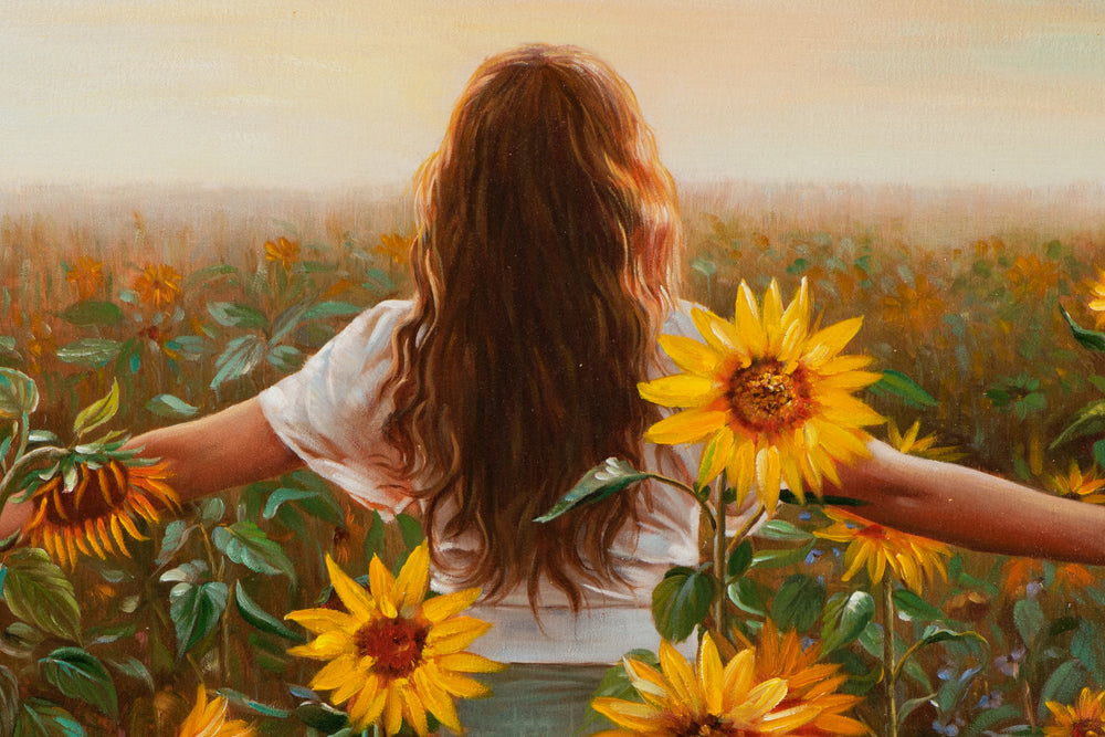 painting Woman in a Sunflower Field