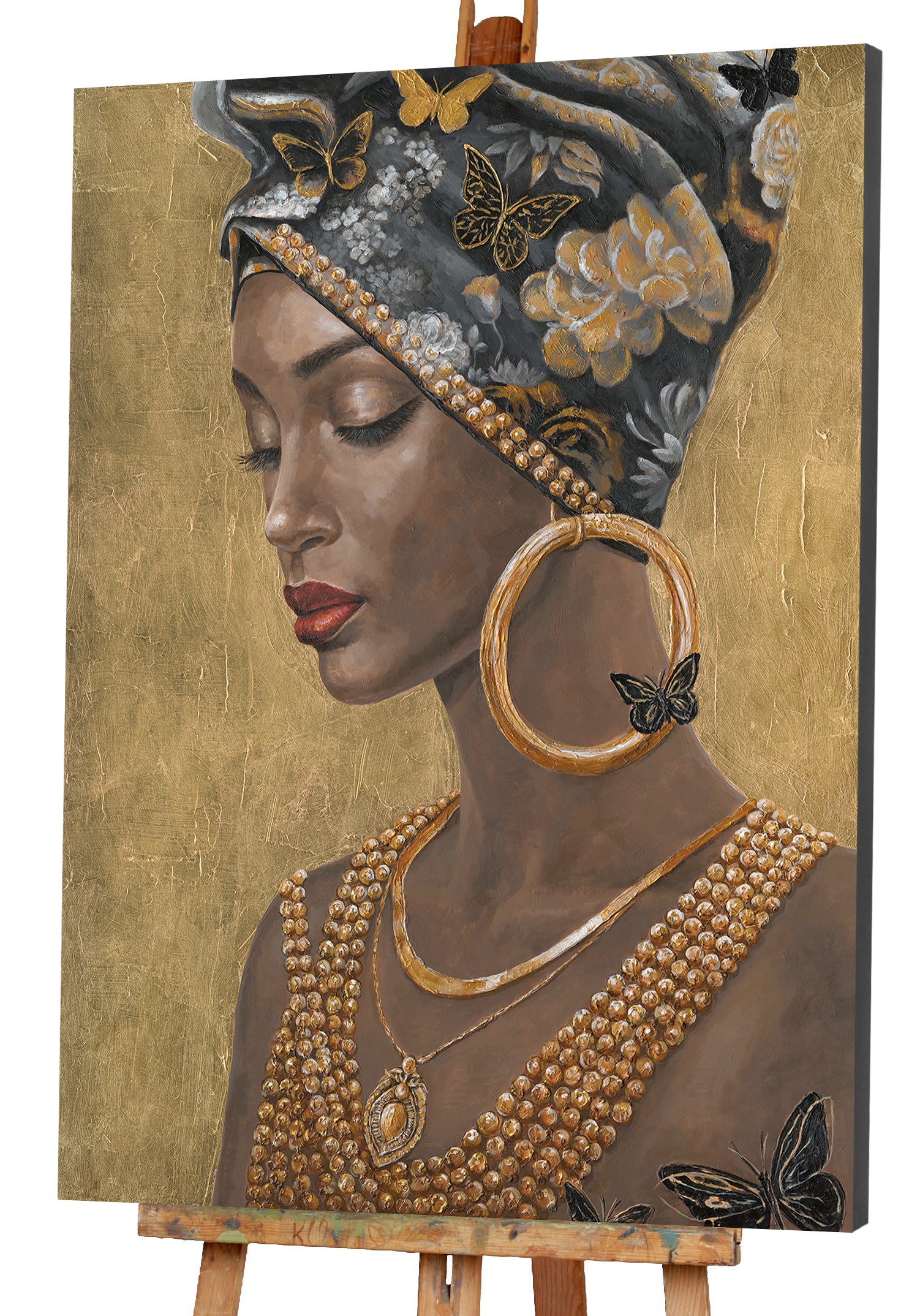 Painting Elegant Woman with Gold Jewelry