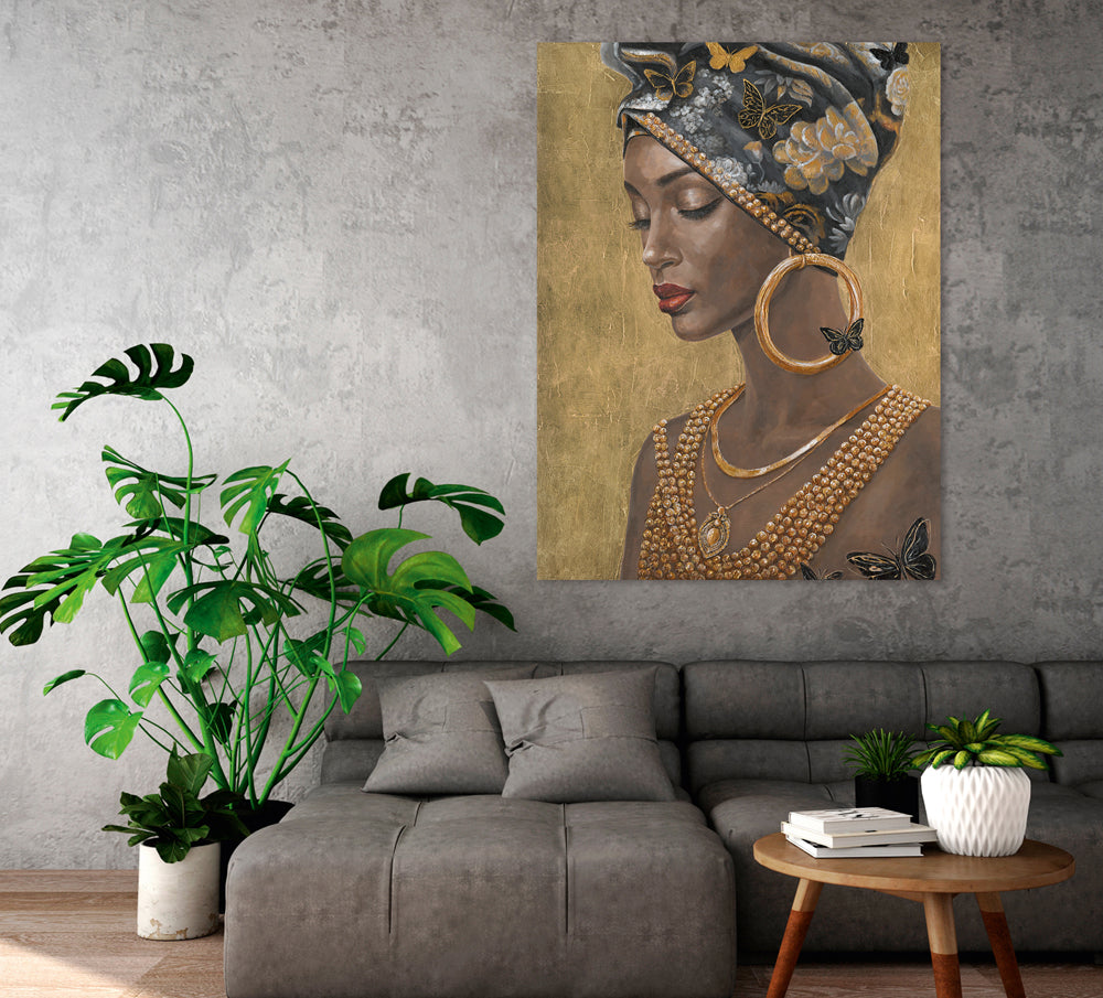 Painting Elegant Woman with Gold Jewelry