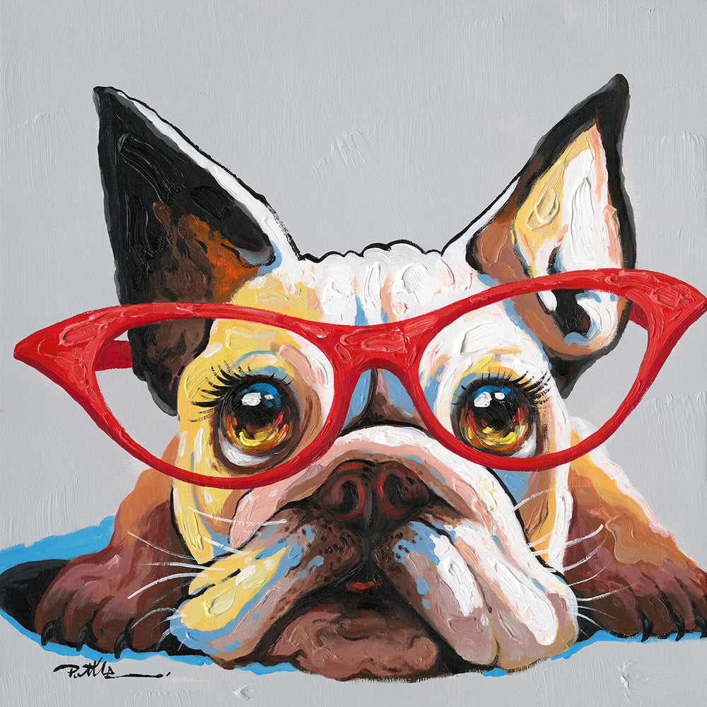 Gemälde Hund mit roter Brille