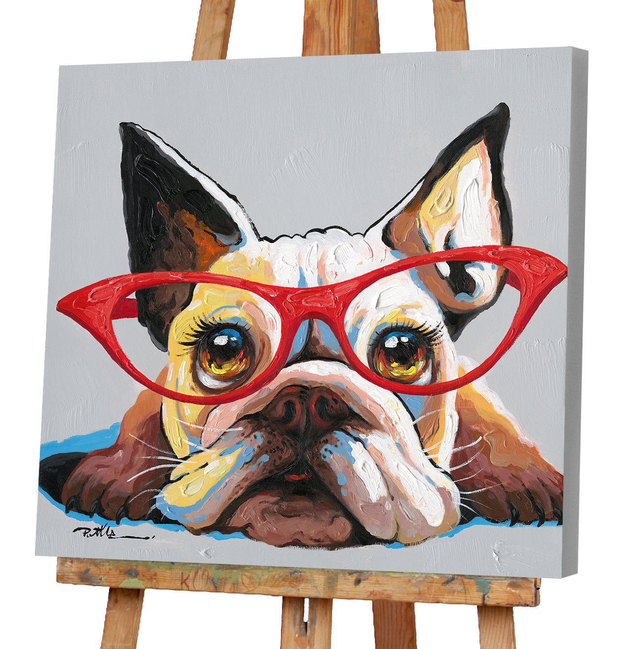 Gemälde Hund mit roter Brille