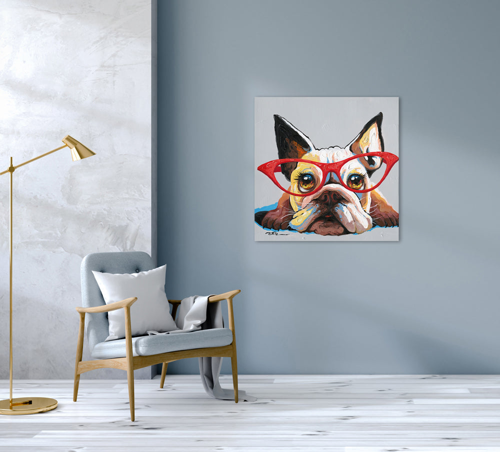 Gemälde Hund mit roter Brille