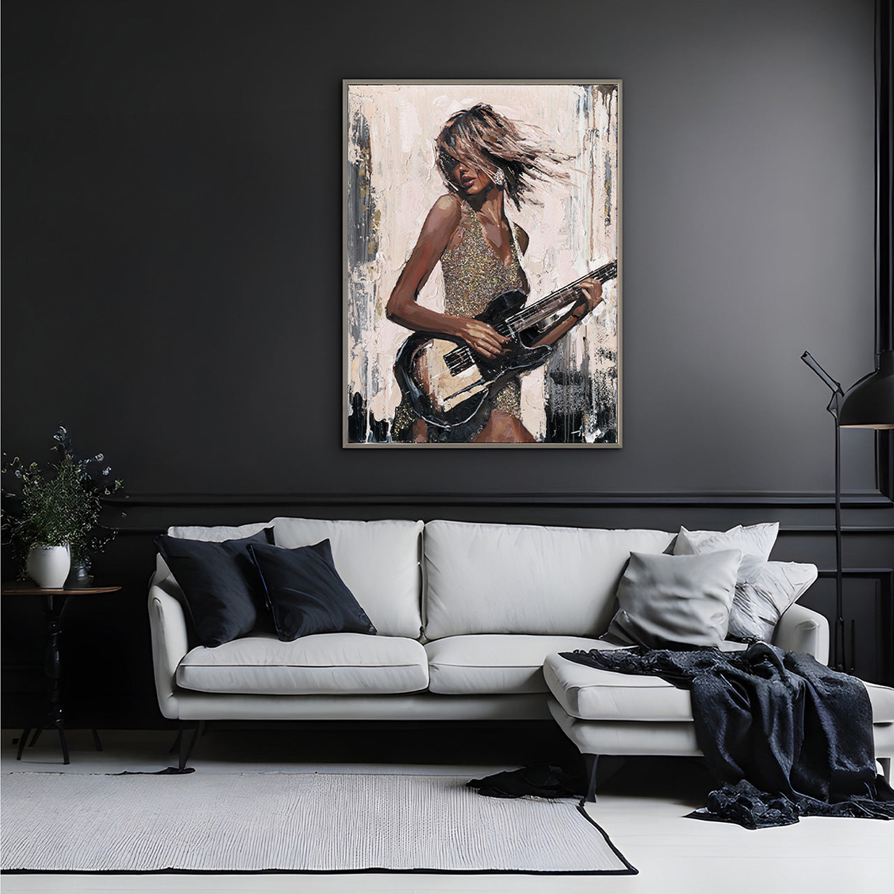 Gemälde Black Guitar Girl