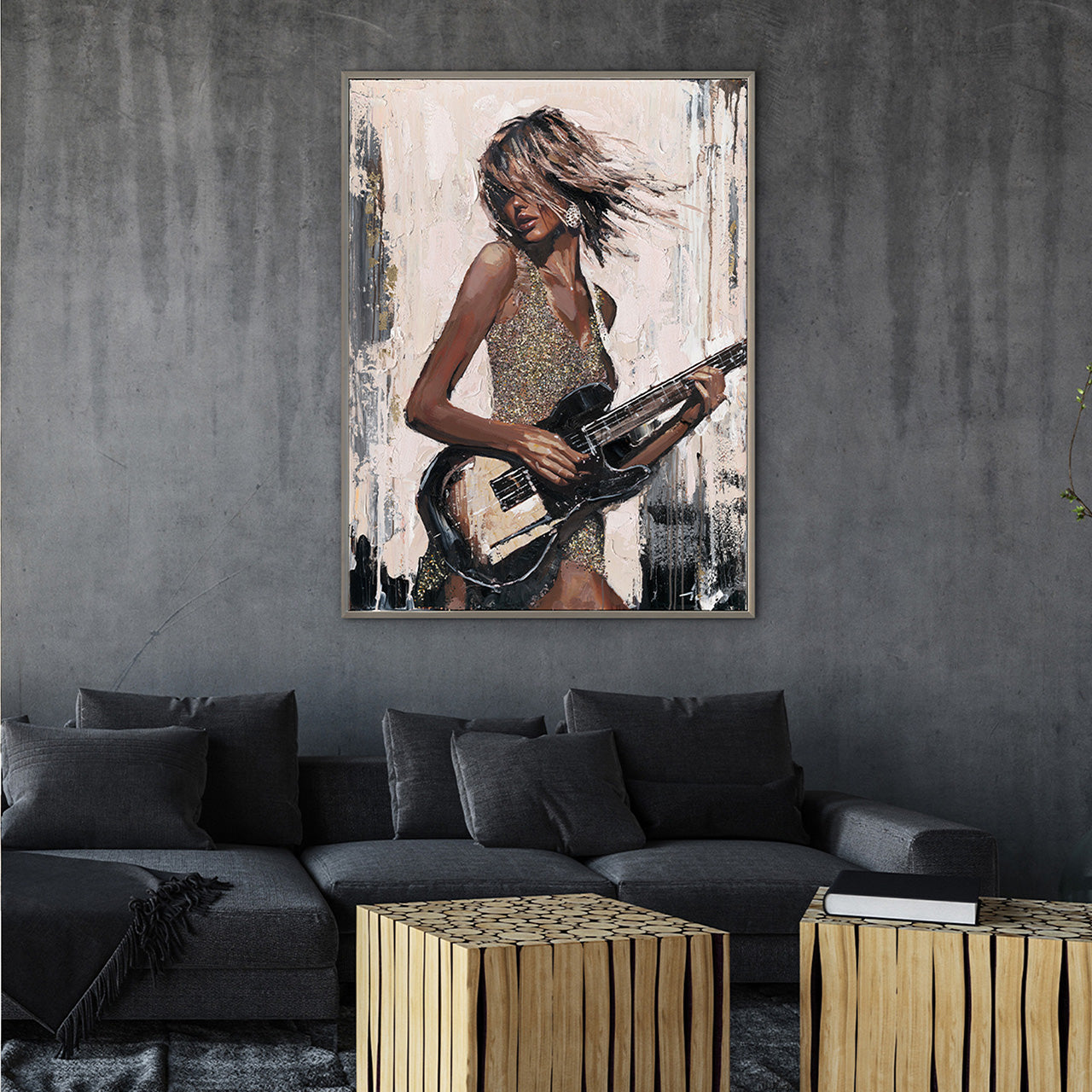 Gemälde Black Guitar Girl