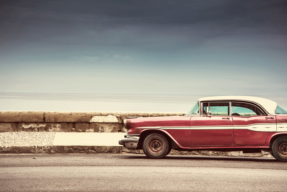 Aluminum picture Red Vintage Car