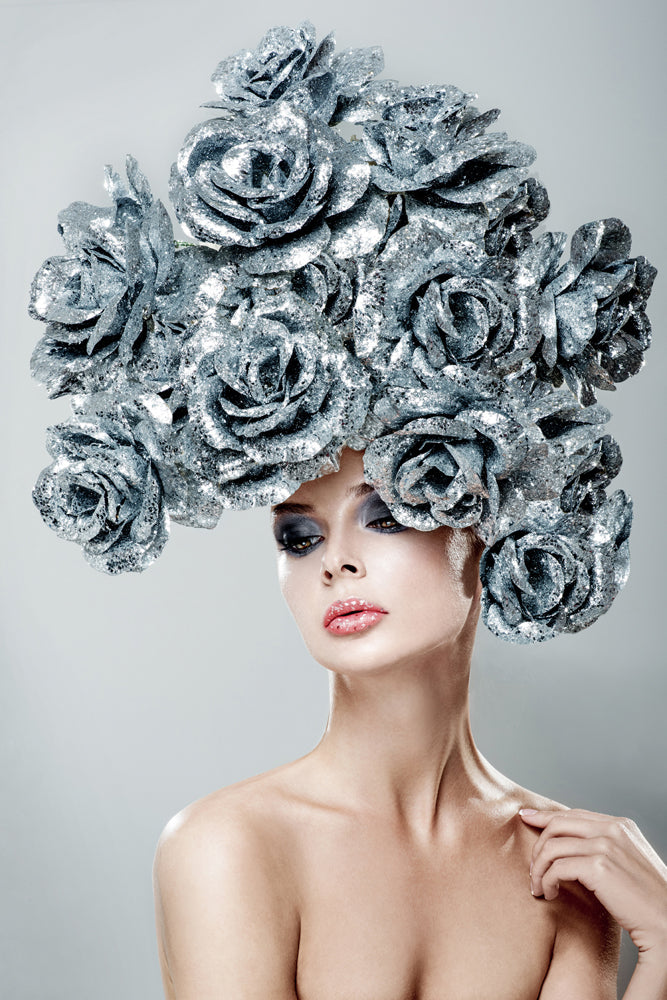 Aluminum picture Beauty with silver roses