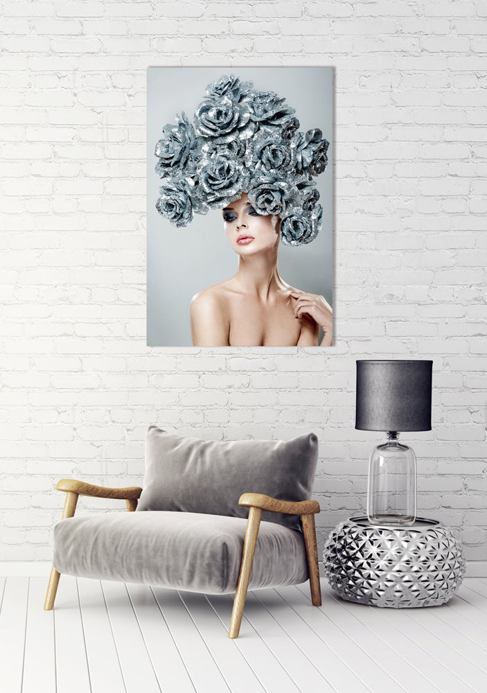 Aluminum picture Beauty with silver roses