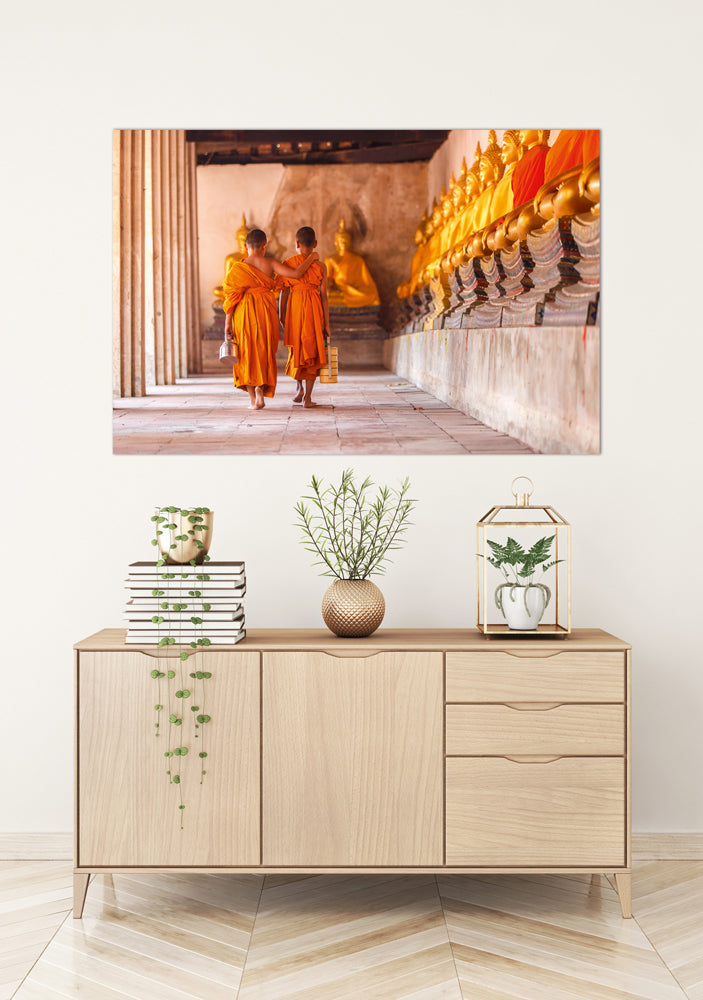image en aluminium moines bouddhistes