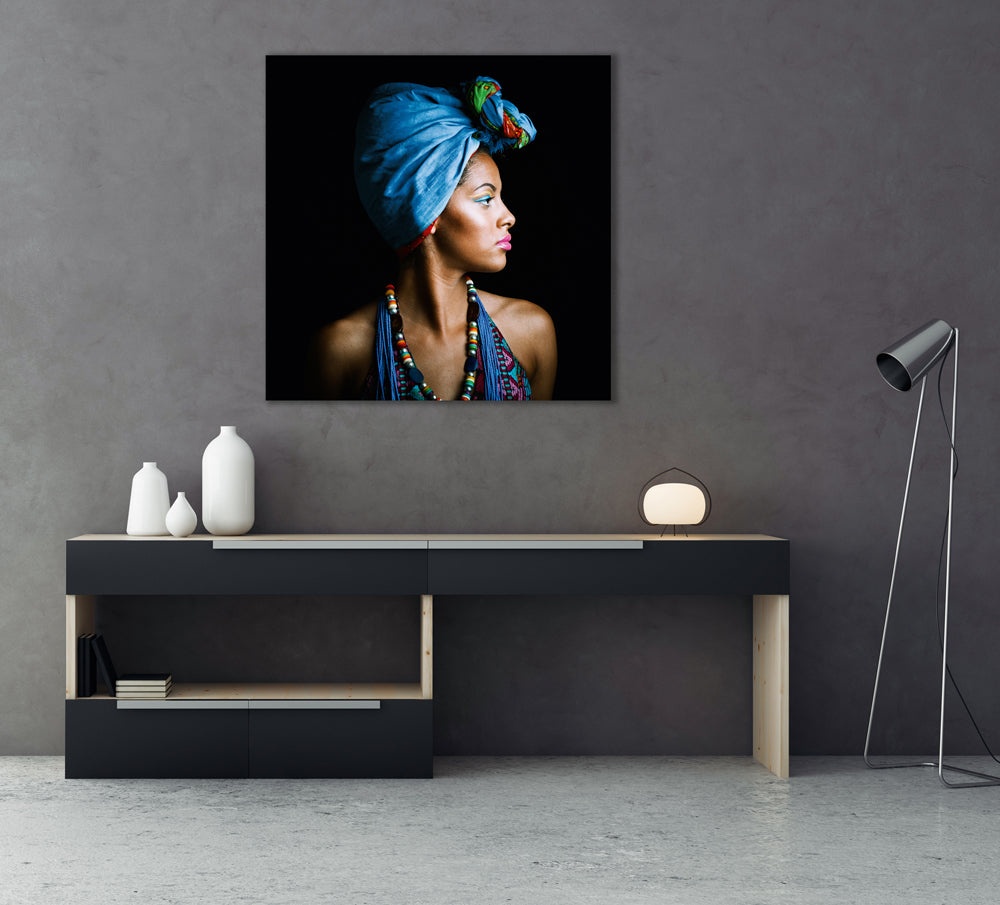Aluminum picture Beauty with blue turban