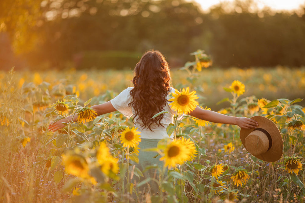 Aluminum picture Girl in a Sunflower Field