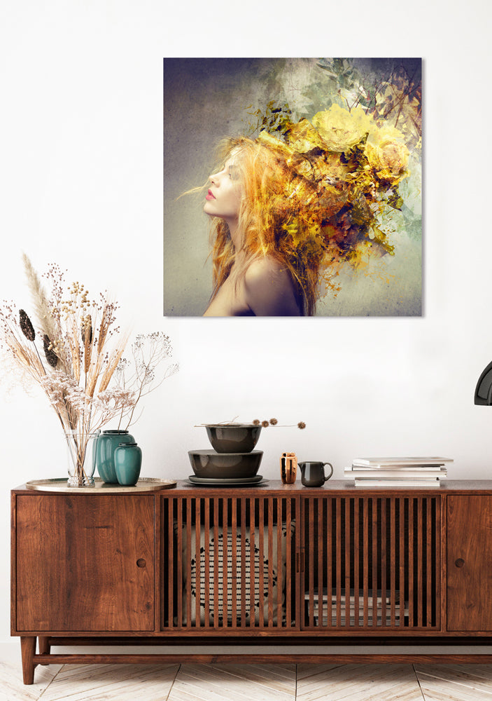 Aluminum picture Goldschop with floral decoration