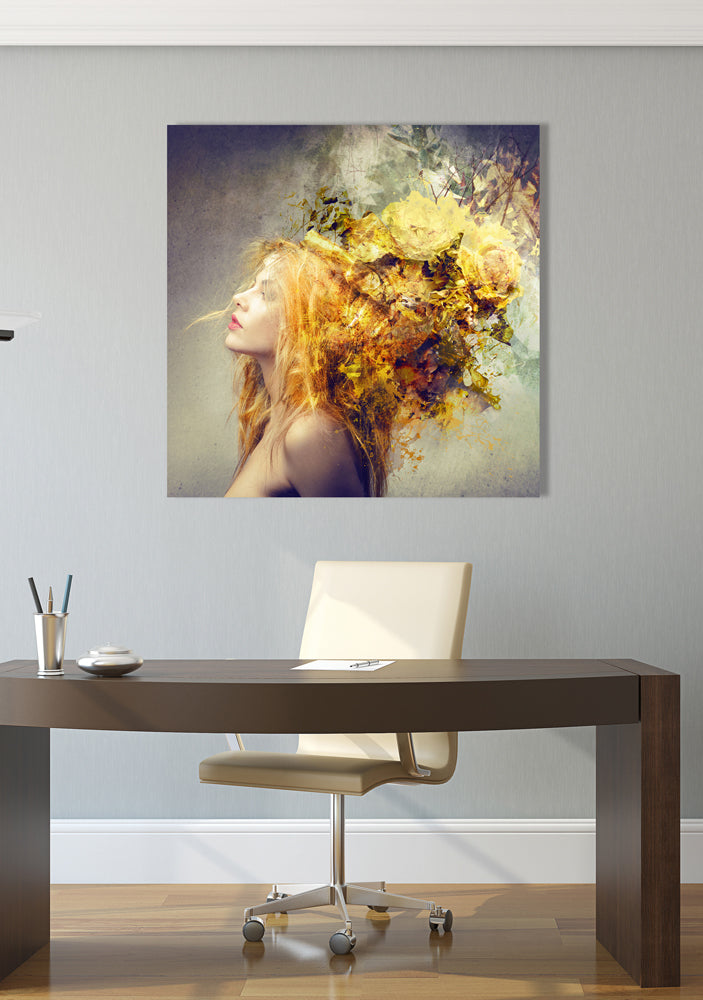 Aluminum picture Goldschop with floral decoration