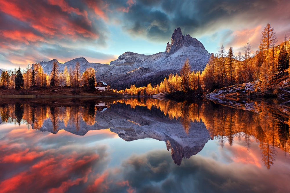 Aluminum picture Reflecting Mountains at Sunrise