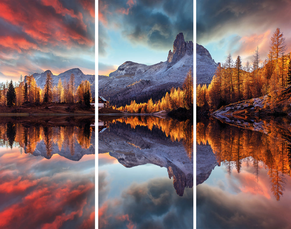 Aluminum picture Reflecting Mountains at Sunrise