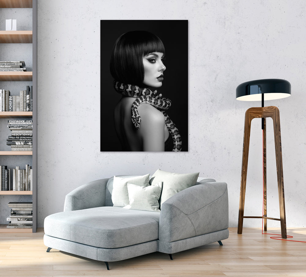 Aluminum picture Woman with Python
