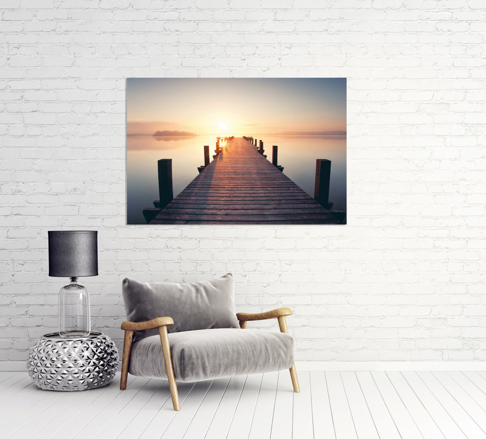 Akustikbild Pro Holzsteg in den Sonnenuntergang