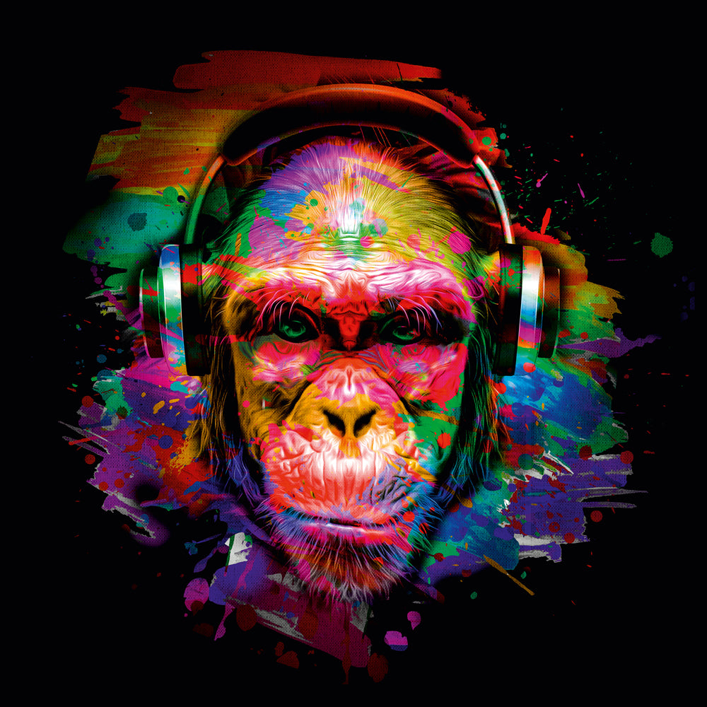 Tableau acoustique Pop Art Chimpanzé avec casque