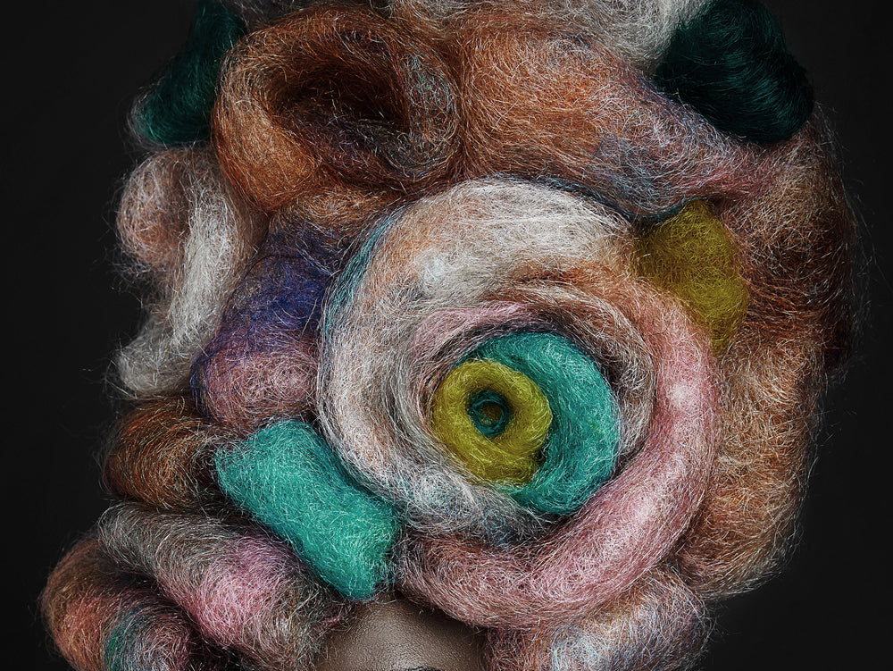 Glass picture Beauty with headdress made of felt