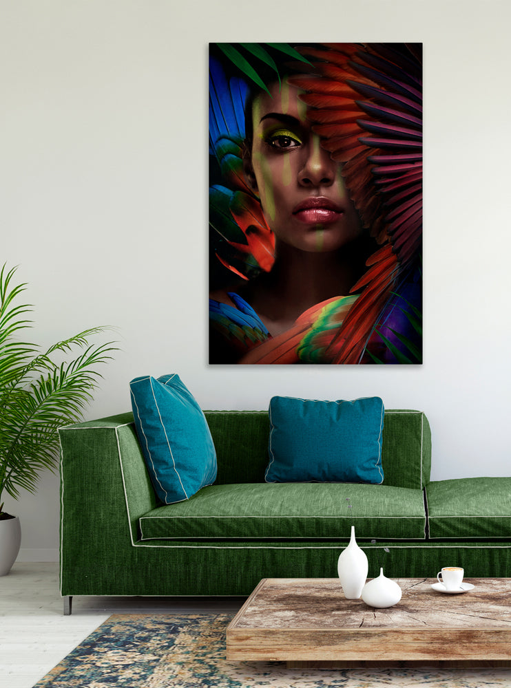 Glass Picture Beauty with Feathers