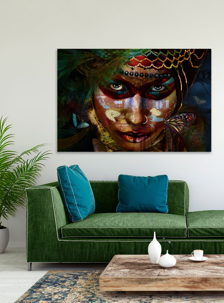 Glass picture Woman with Face Painting