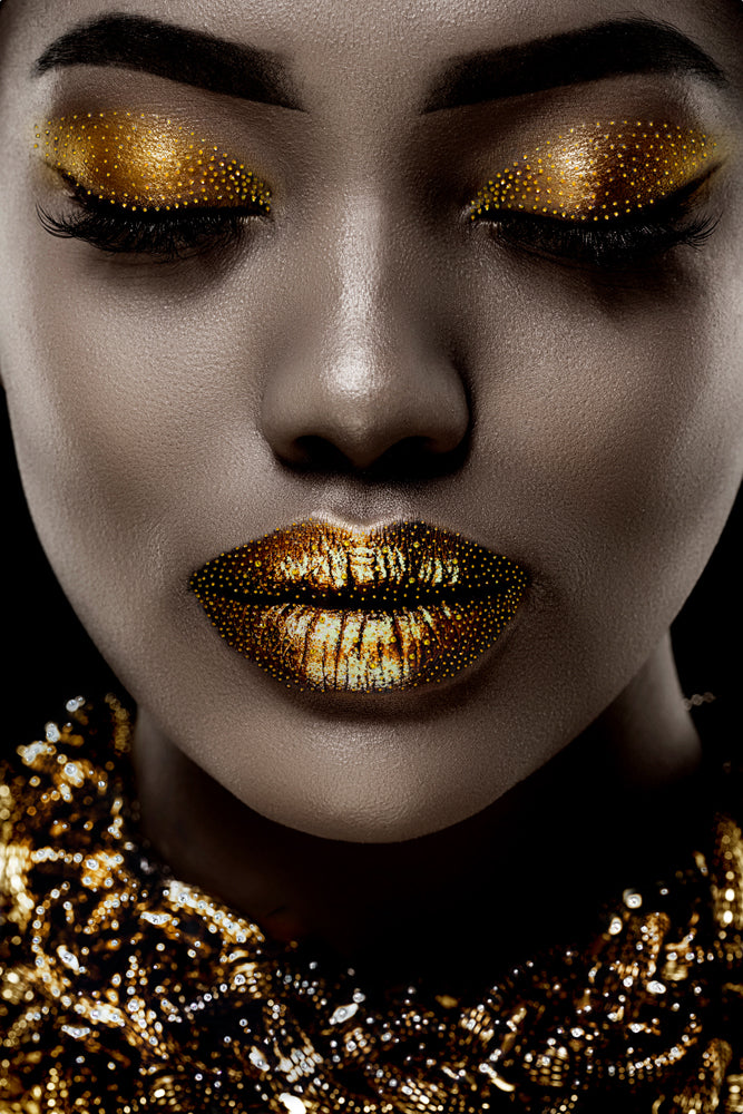 Glass Picture Golden Eyes and Lips Make Up
